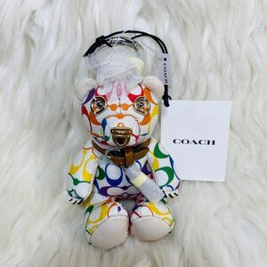 Coach Bear Bag Charm In Rainbow Signature Canvas CJ953
